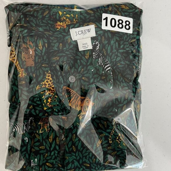 J.Crew Womens Green Jungle Print Long Sleeve Button Up Blouse Tie Neck XXS Artsy - Picture 15 of 15